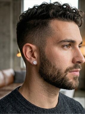 Men's Round Pavé Stud Earrings in Silver - Minimalist Accessory